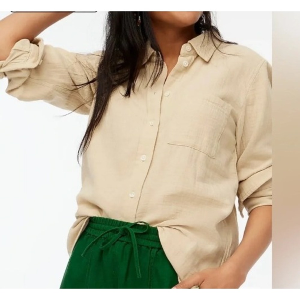 J.Crew Gauze Button-up Shirt Lightweight Breathable Casual Tan XS